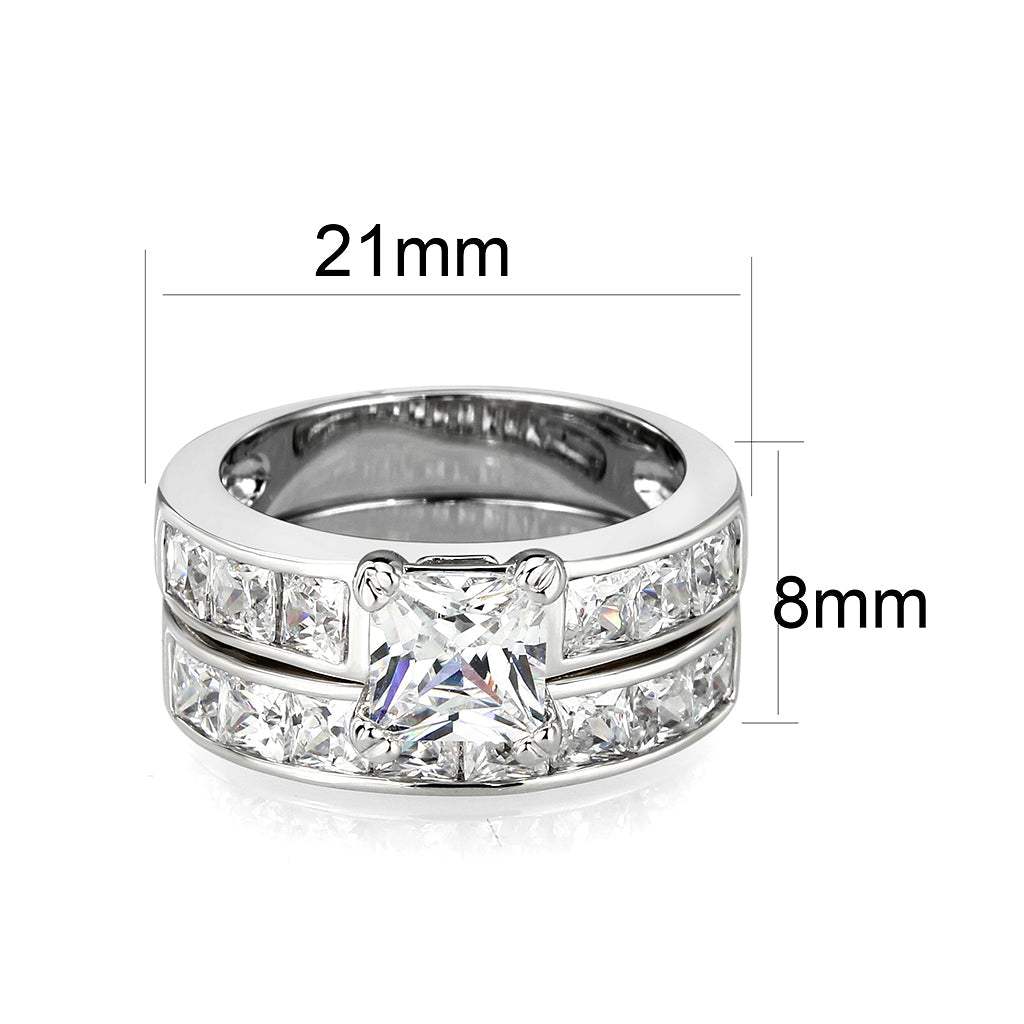 LO5W063- Rhodium Plated Brass Ring with CZ In Clear-1
