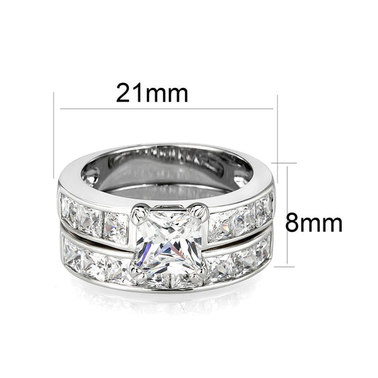 LO5W063- Rhodium Plated Brass Ring with CZ In Clear-1
