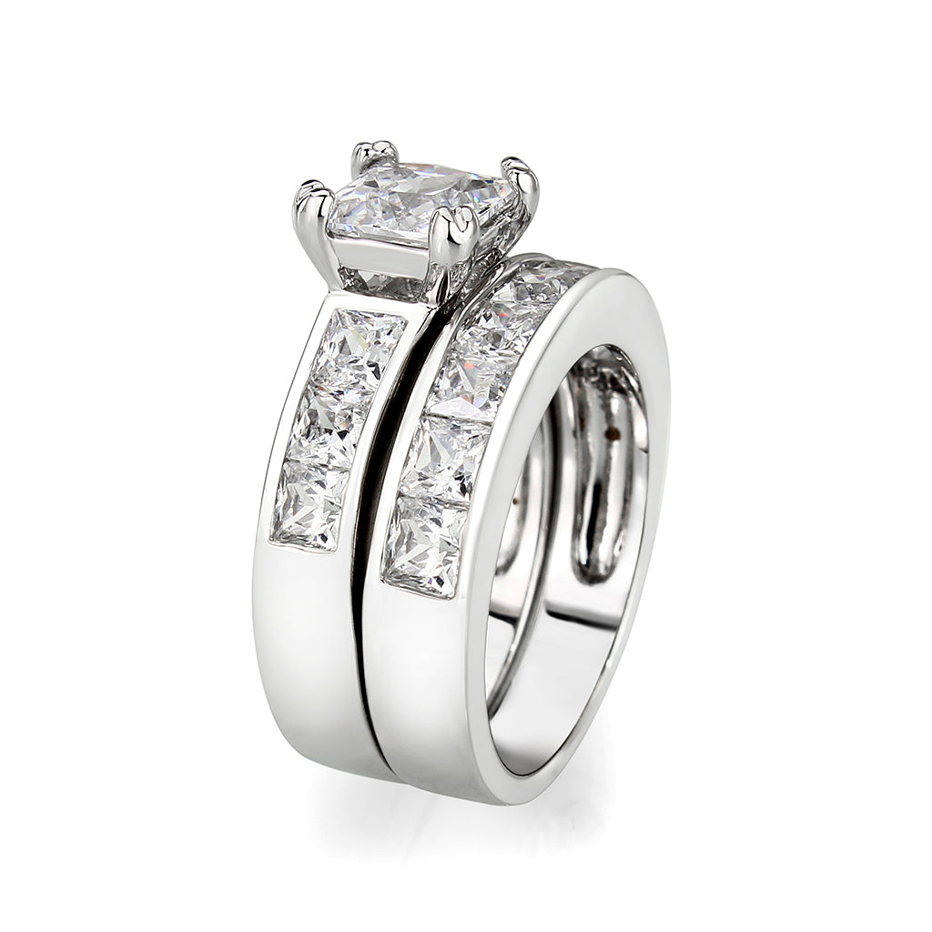 LO5W063- Rhodium Plated Brass Ring with CZ In Clear-3