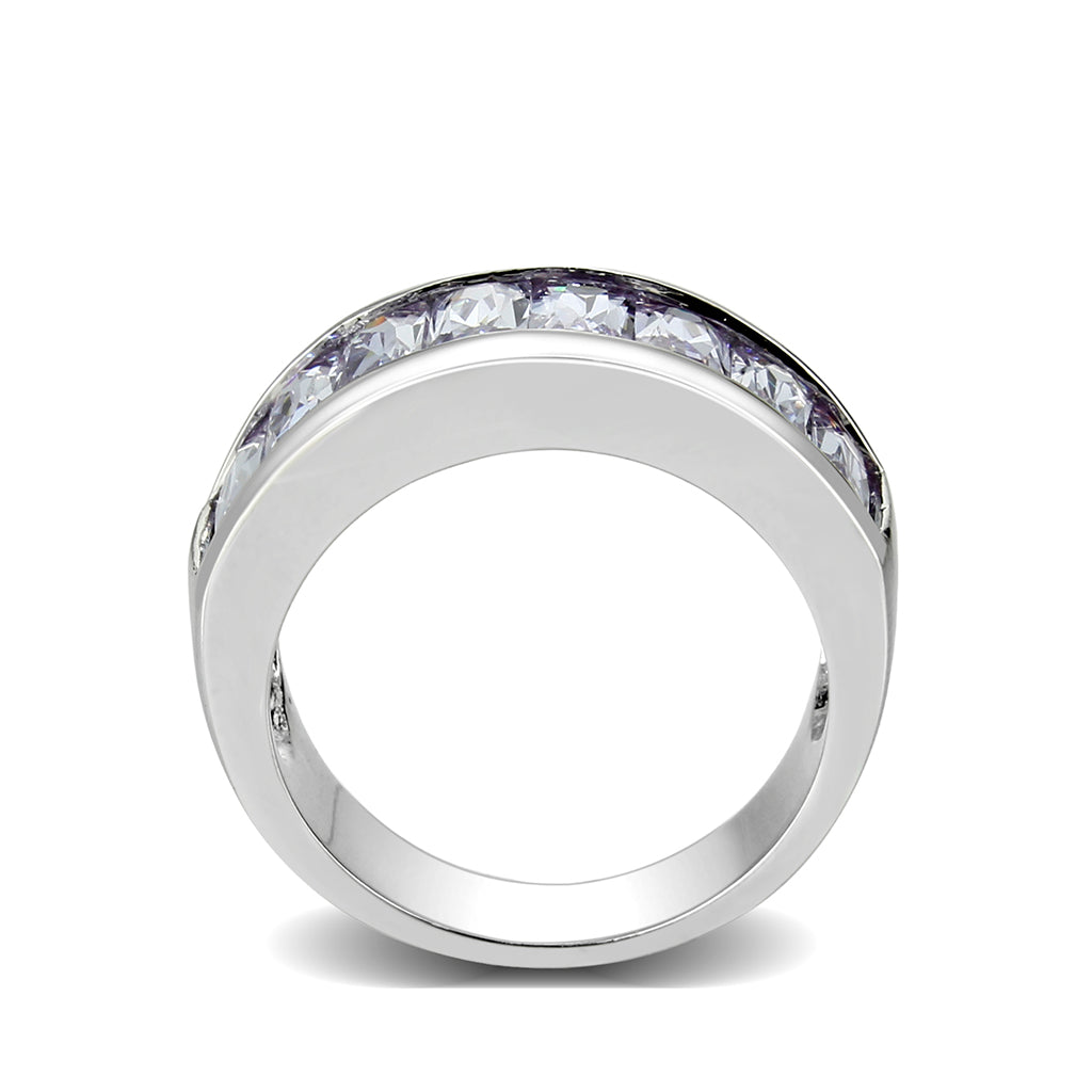 LO5W103- Rhodium Plated Brass Ring with CZ In Pink-2