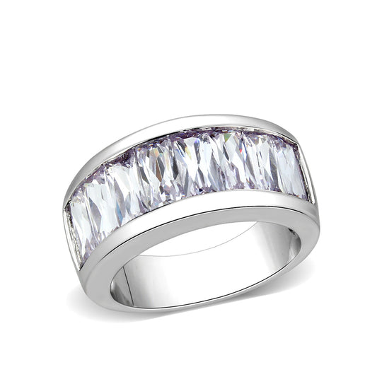 LO5W103- Rhodium Plated Brass Ring with CZ In Pink-0