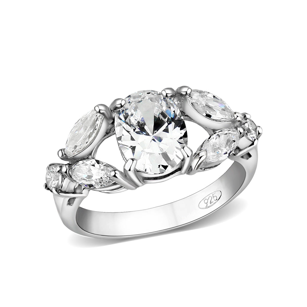 LO5S074- Sterling Silver Ring with CZ In Clear High Polished( NO Plating)-0
