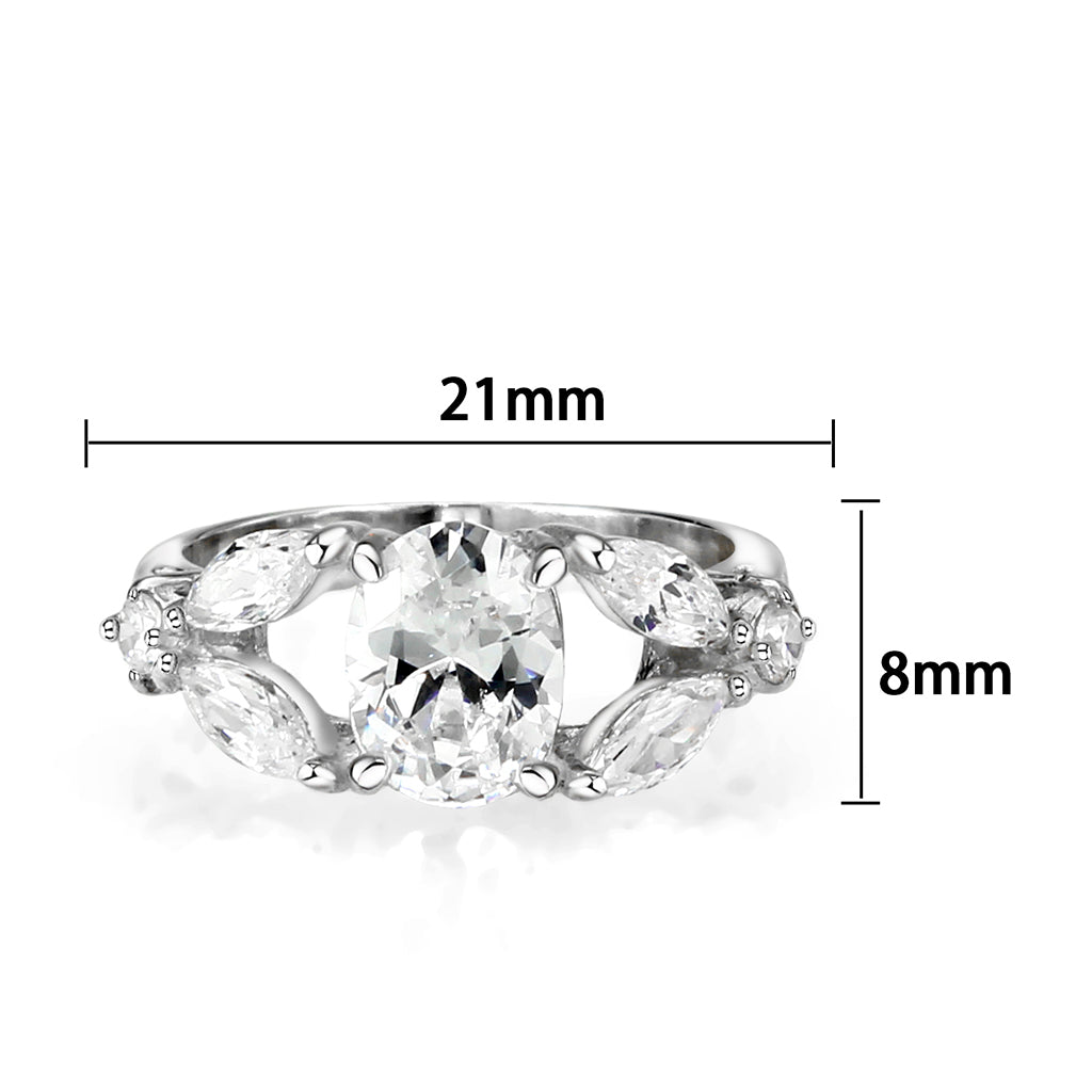 LO5S074- Sterling Silver Ring with CZ In Clear High Polished( NO Plating)-1