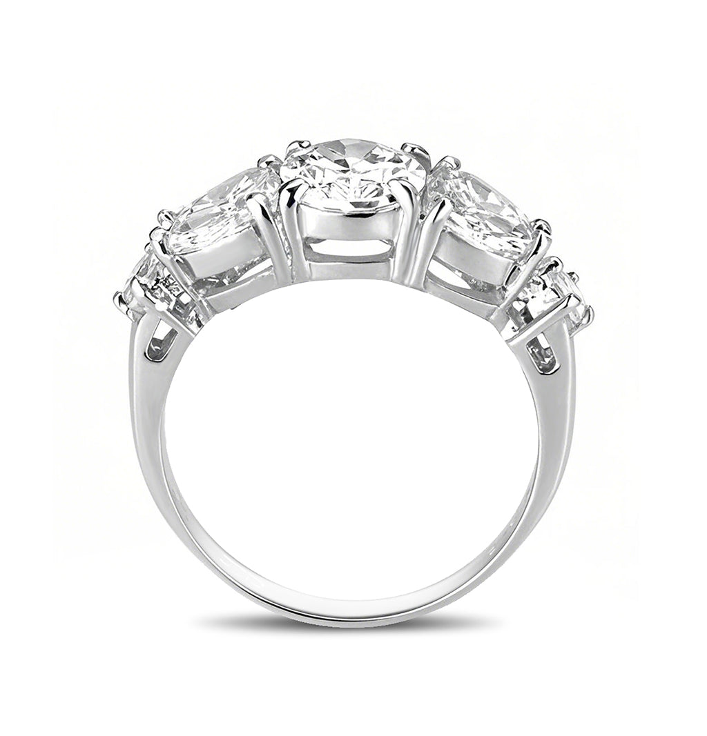 LO5S074- Sterling Silver Ring with CZ In Clear High Polished( NO Plating)-2
