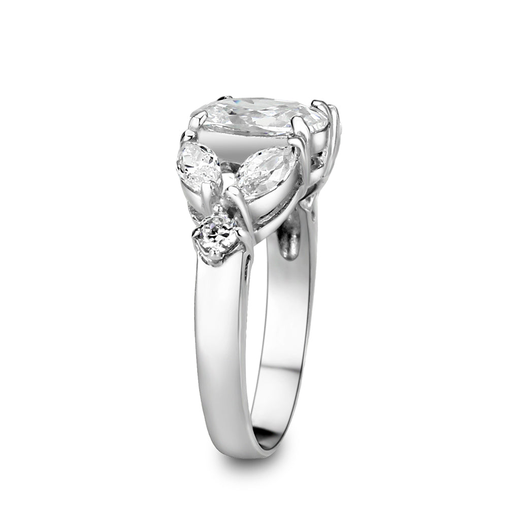 LO5S074- Sterling Silver Ring with CZ In Clear High Polished( NO Plating)-3