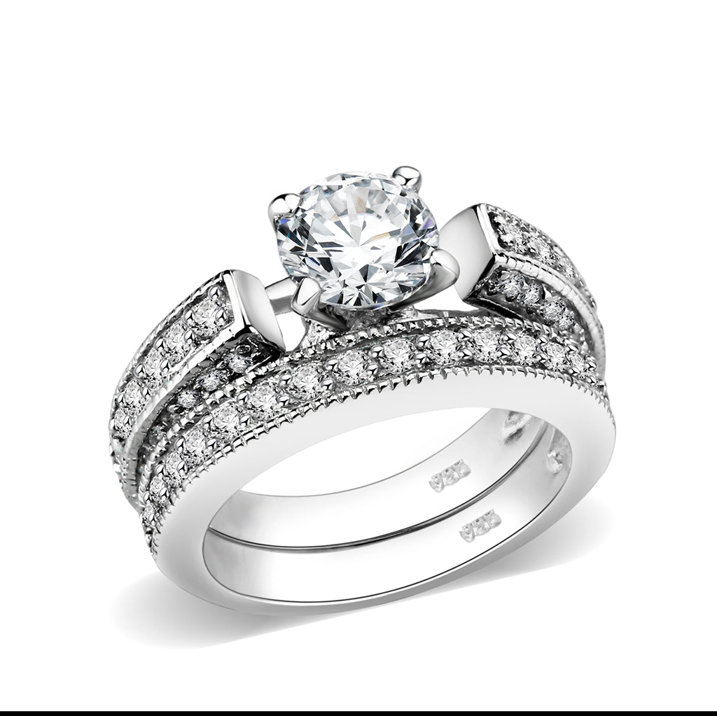 LO5S075- Sterling Silver Ring with CZ In Clear High Polished( NO Plating)-0