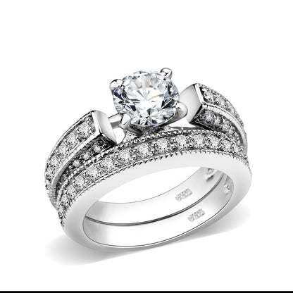 LO5S075- Sterling Silver Ring with CZ In Clear High Polished( NO Plating)-0