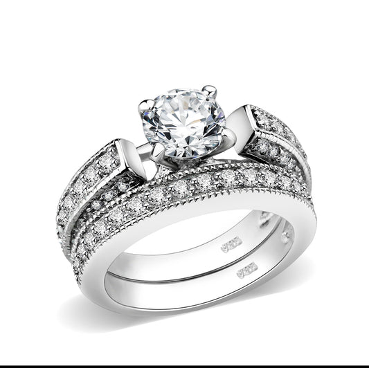 LO5S075- Sterling Silver Ring with CZ In Clear High Polished( NO Plating)-0