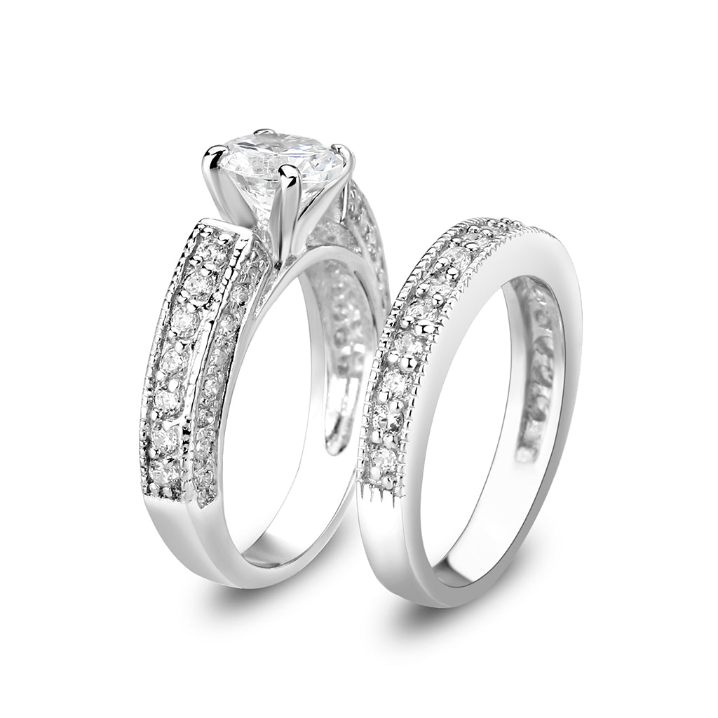 LO5S075- Sterling Silver Ring with CZ In Clear High Polished( NO Plating)-4