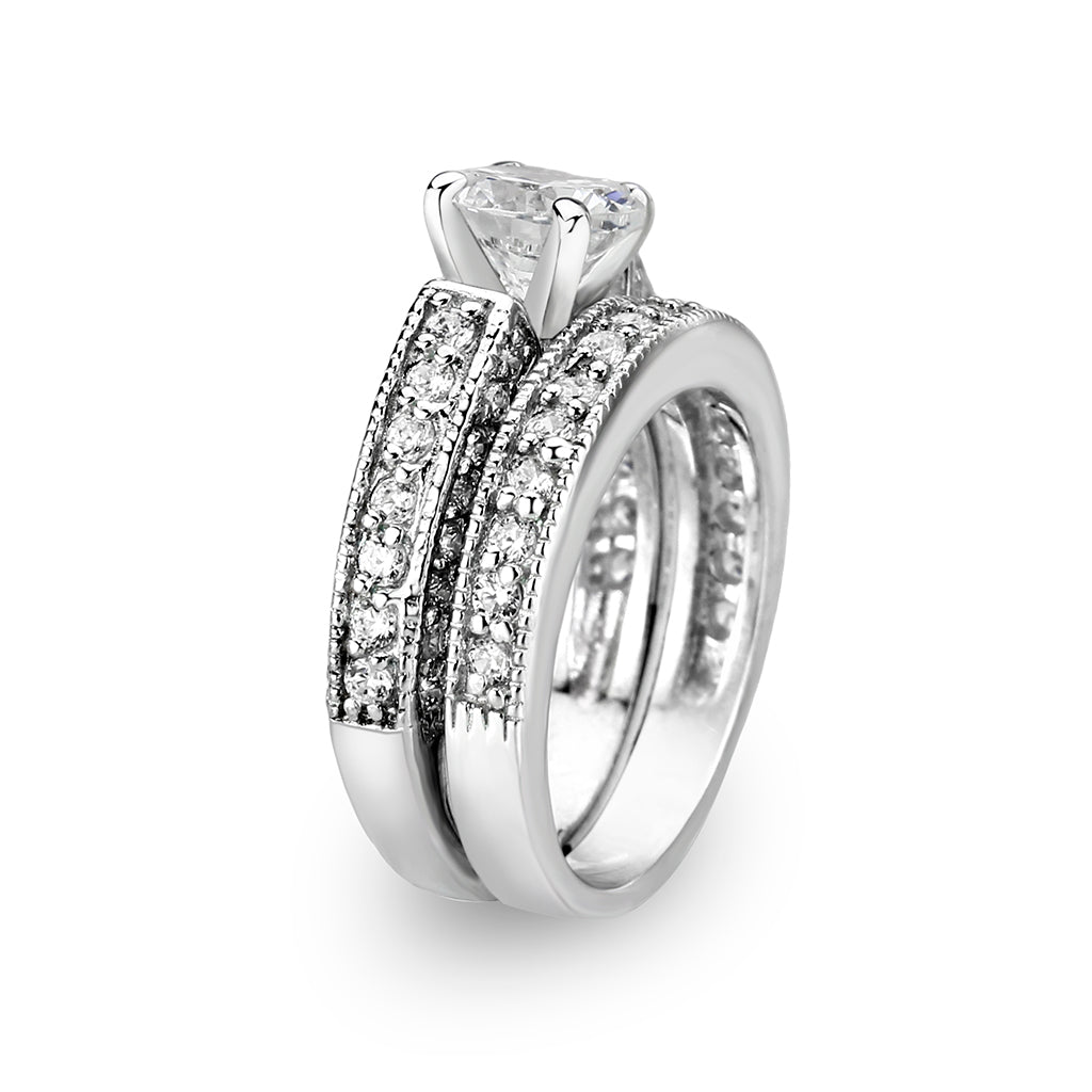 LO5S075- Sterling Silver Ring with CZ In Clear High Polished( NO Plating)-3