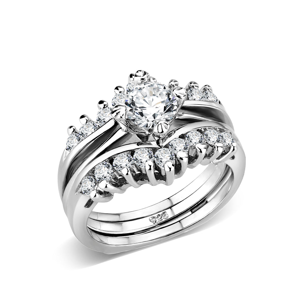 LO5S076- Sterling Silver Ring with CZ In Clear High Polished( NO Plating)-0