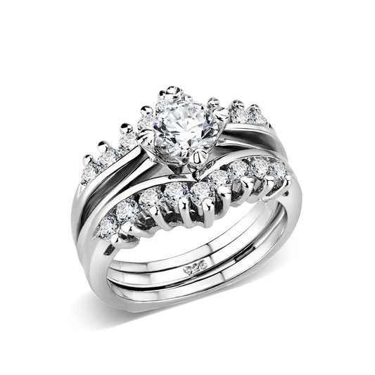 LO5S076- Sterling Silver Ring with CZ In Clear High Polished( NO Plating)-0