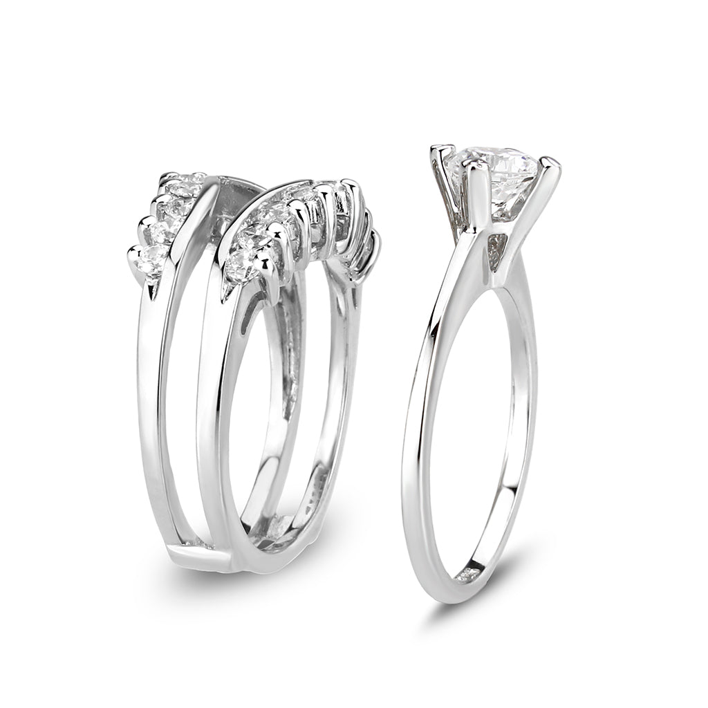 LO5S076- Sterling Silver Ring with CZ In Clear High Polished( NO Plating)-4