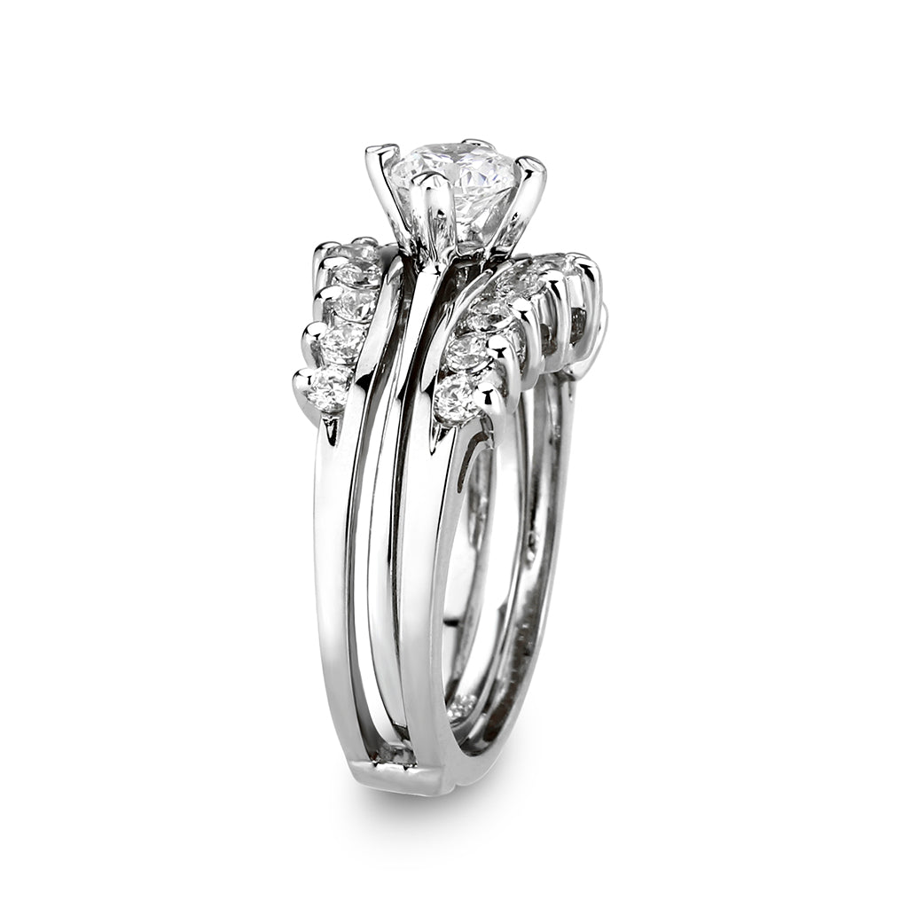 LO5S076- Sterling Silver Ring with CZ In Clear High Polished( NO Plating)-3