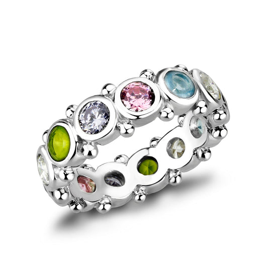 LO5S077- Sterling Silver Ring with CZ In Multi-Color High Polished( NO Plating)-0
