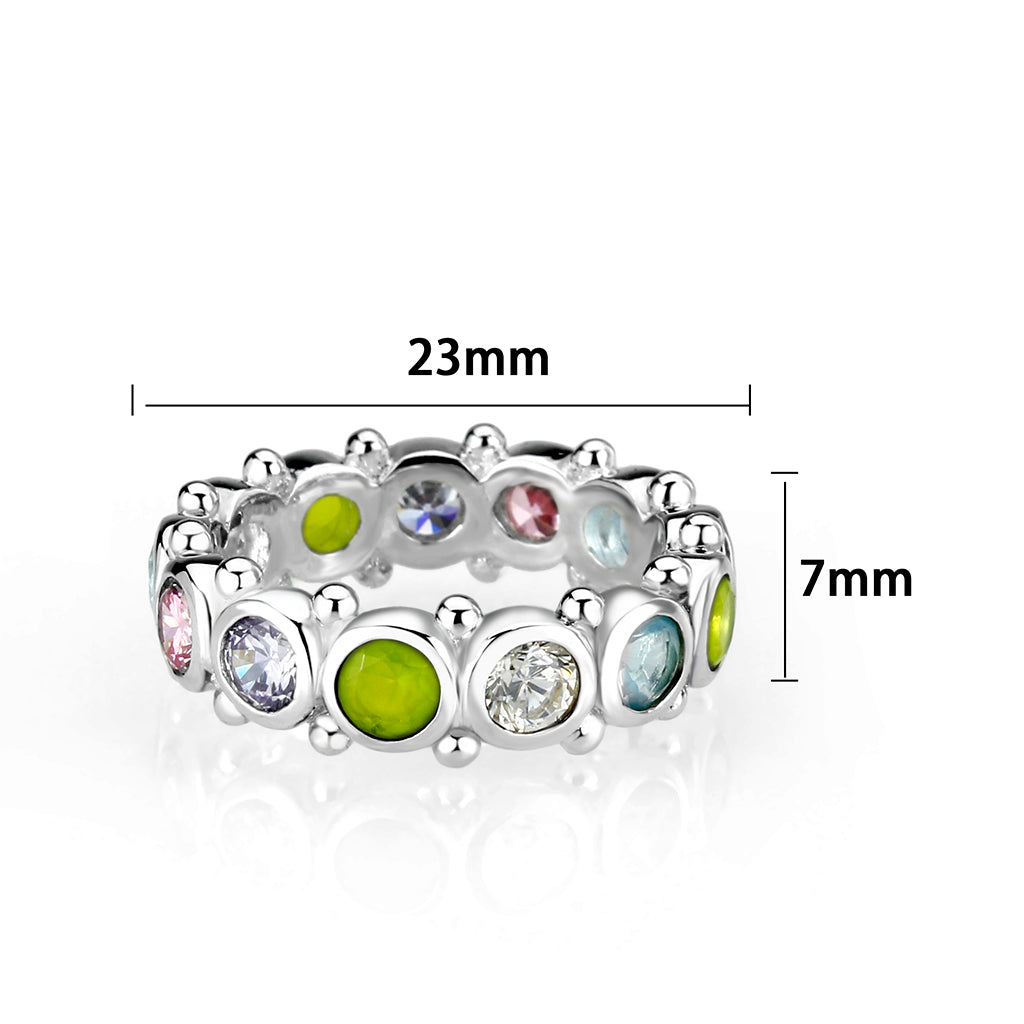 LO5S077- Sterling Silver Ring with CZ In Multi-Color High Polished( NO Plating)-1