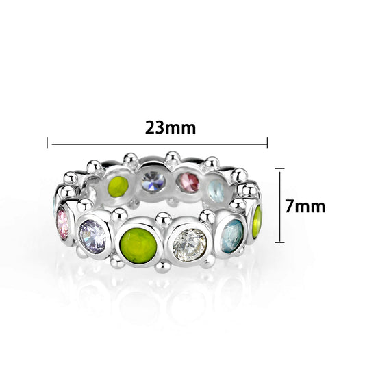 LO5S077- Sterling Silver Ring with CZ In Multi-Color High Polished( NO Plating)-1
