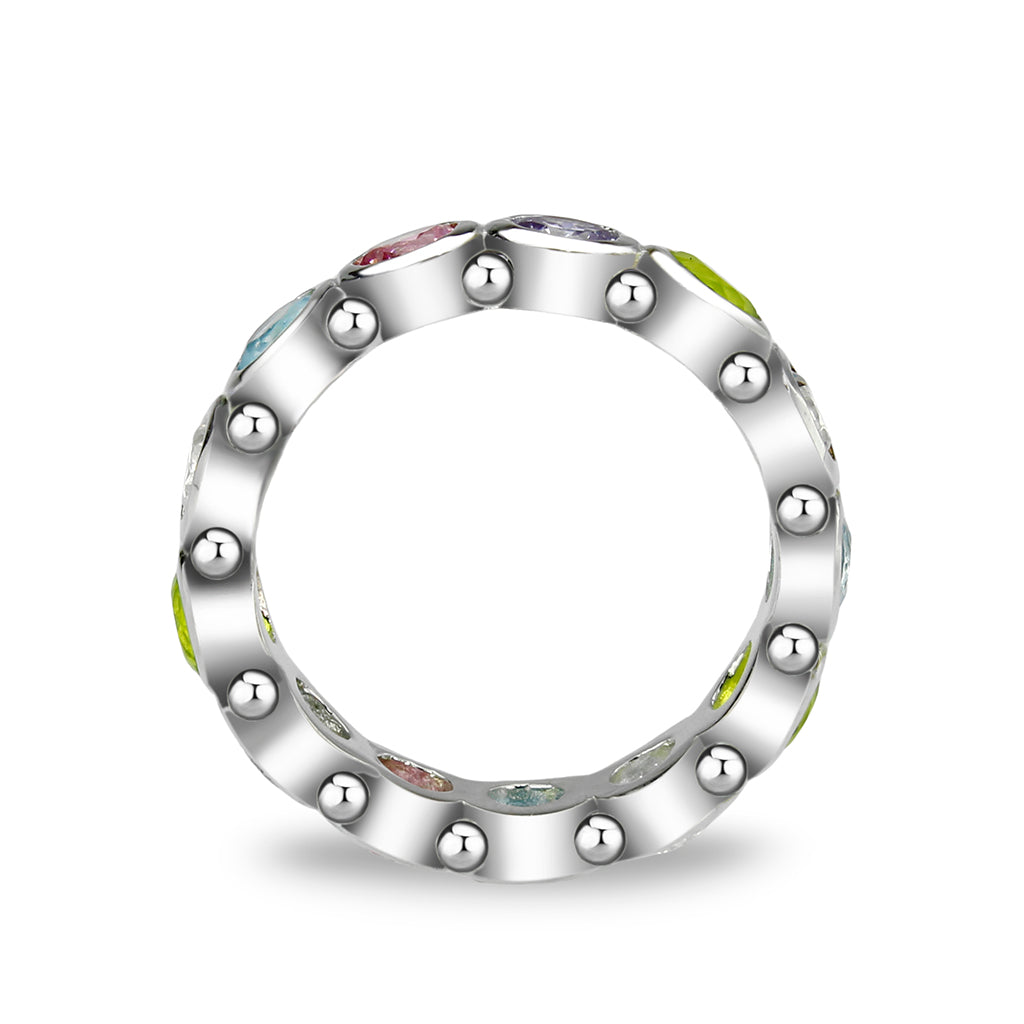 LO5S077- Sterling Silver Ring with CZ In Multi-Color High Polished( NO Plating)-2