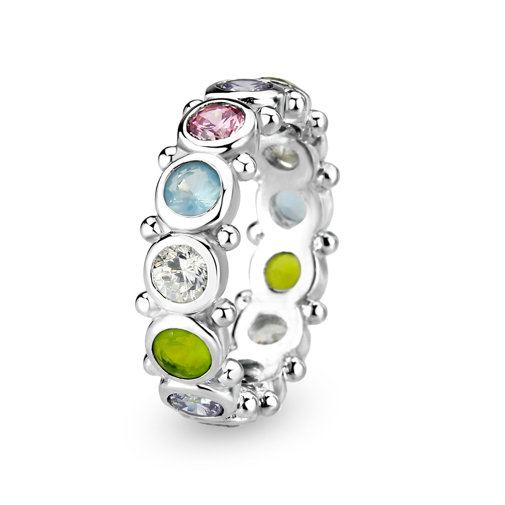 LO5S077- Sterling Silver Ring with CZ In Multi-Color High Polished( NO Plating)-3