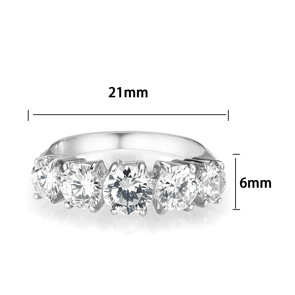 LO5S078- Sterling Silver Ring with CZ In Clear High Polished( NO Plating)-1