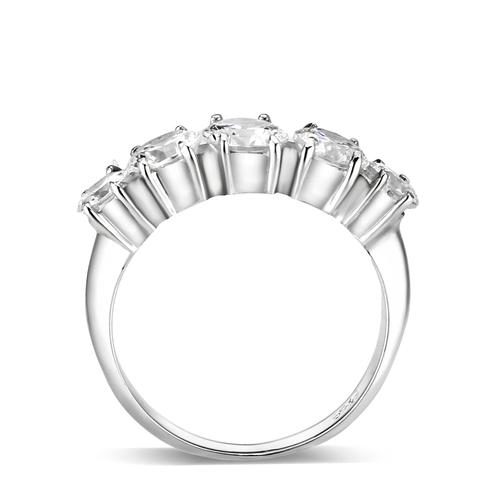 LO5S078- Sterling Silver Ring with CZ In Clear High Polished( NO Plating)-2