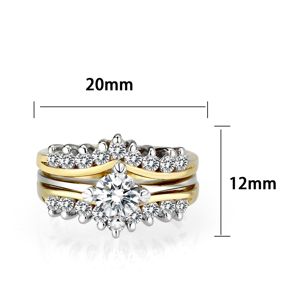 LO5S079- Sterling Silver Ring with CZ In Clear Two-Tone-1