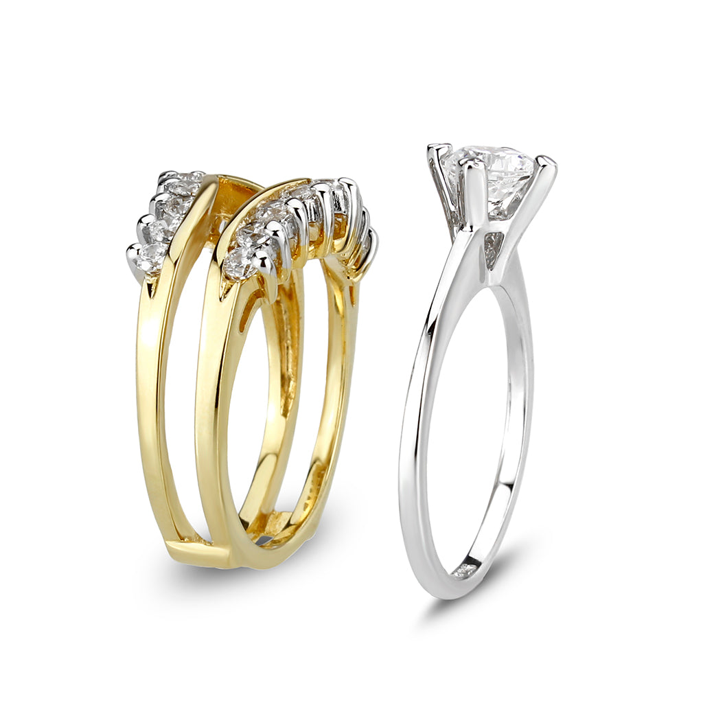 LO5S079- Sterling Silver Ring with CZ In Clear Two-Tone-4