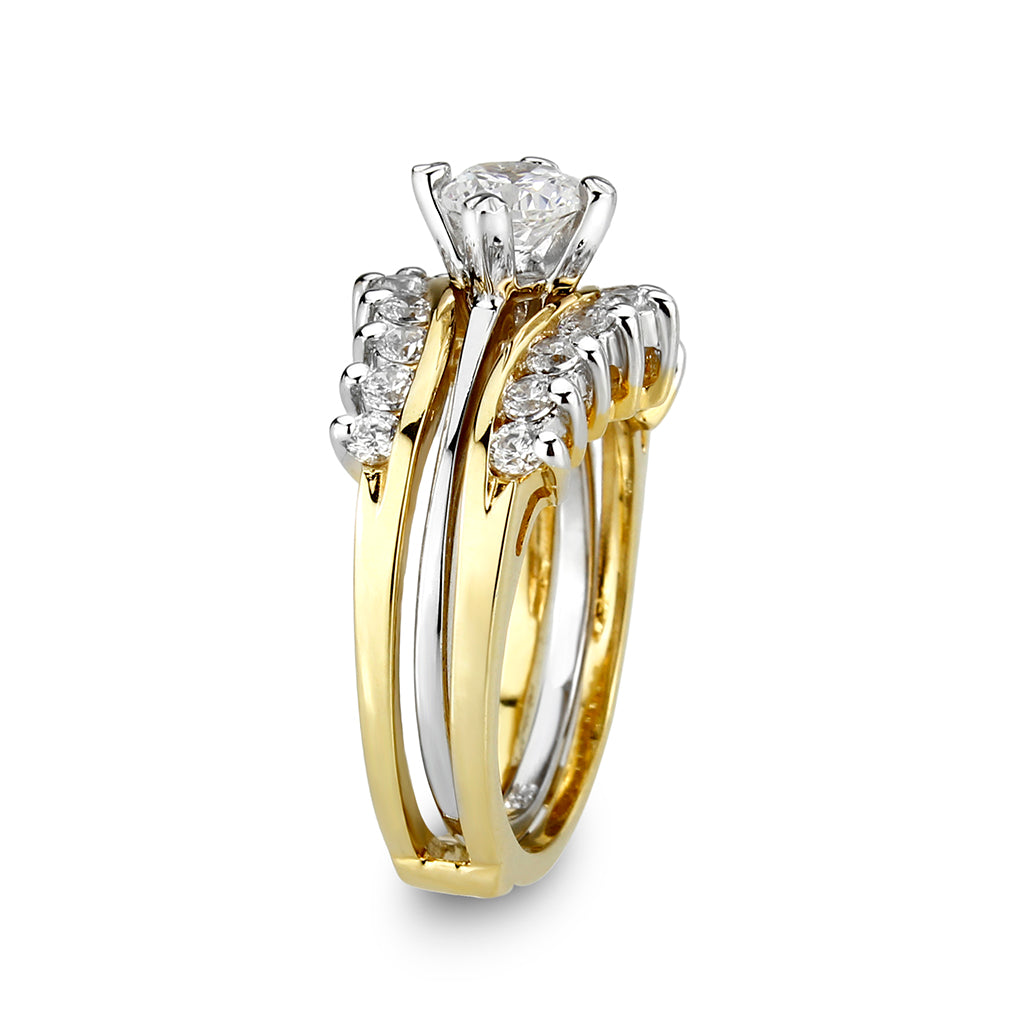 LO5S079- Sterling Silver Ring with CZ In Clear Two-Tone-3