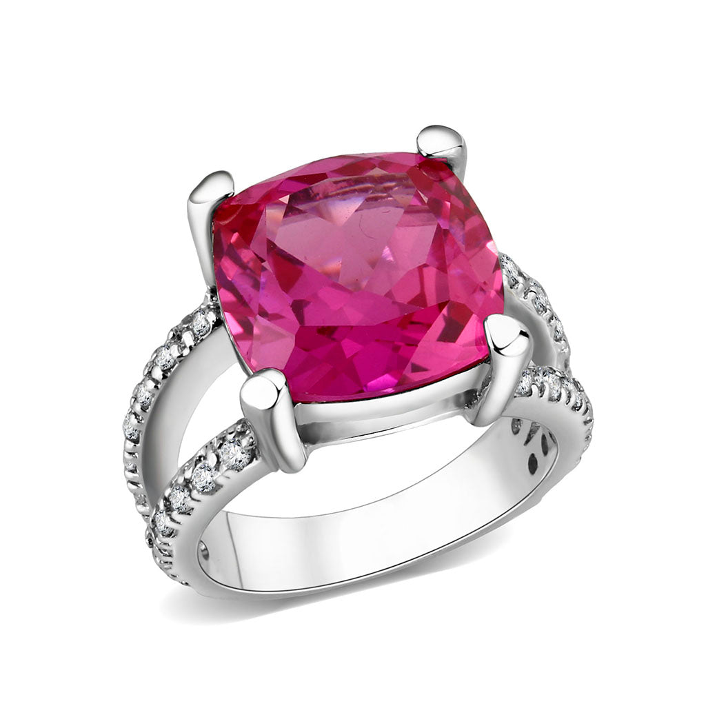 LO5S084- Sterling Silver Ring with CZ In Ruby High Polished( NO Plating)-0