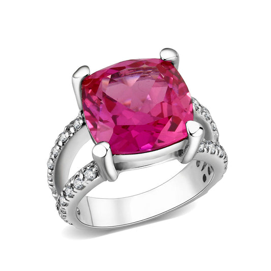 LO5S084- Sterling Silver Ring with CZ In Ruby High Polished( NO Plating)-0