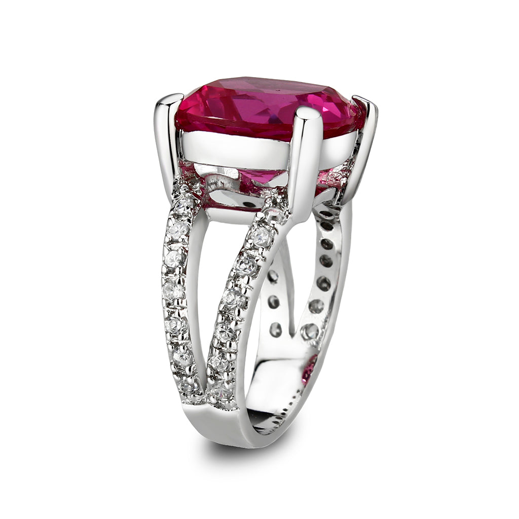 LO5S084- Sterling Silver Ring with CZ In Ruby High Polished( NO Plating)-3