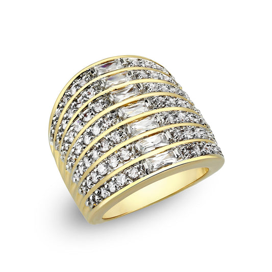 LO5W094- Gold Plated Brass Ring with CZ In Clear-0