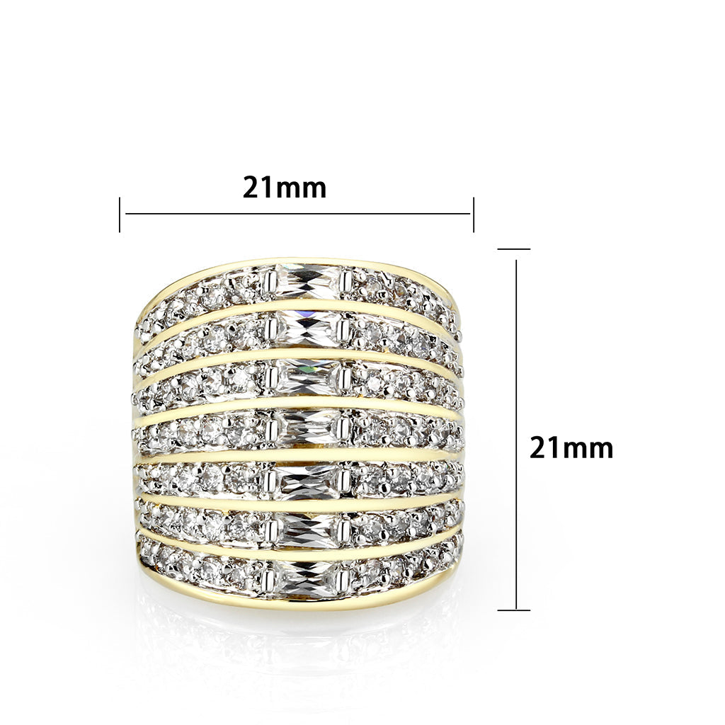 LO5W094- Gold Plated Brass Ring with CZ In Clear-1