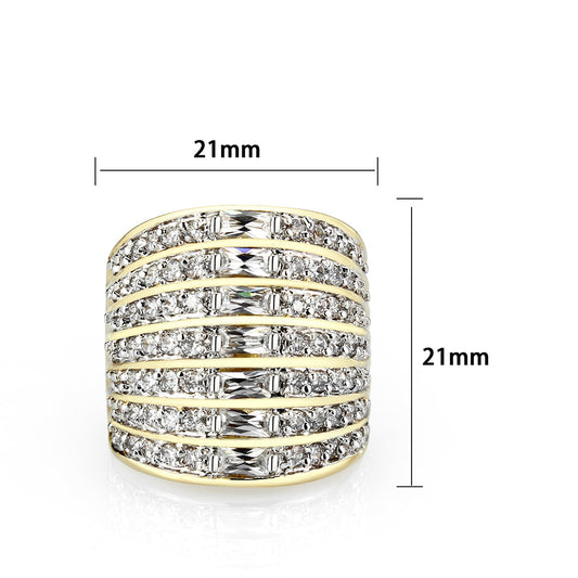 LO5W094- Gold Plated Brass Ring with CZ In Clear-1