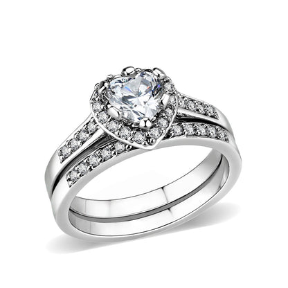 LO5W095- Rhodium  Plated Brass Ring with CZ In Clear-0