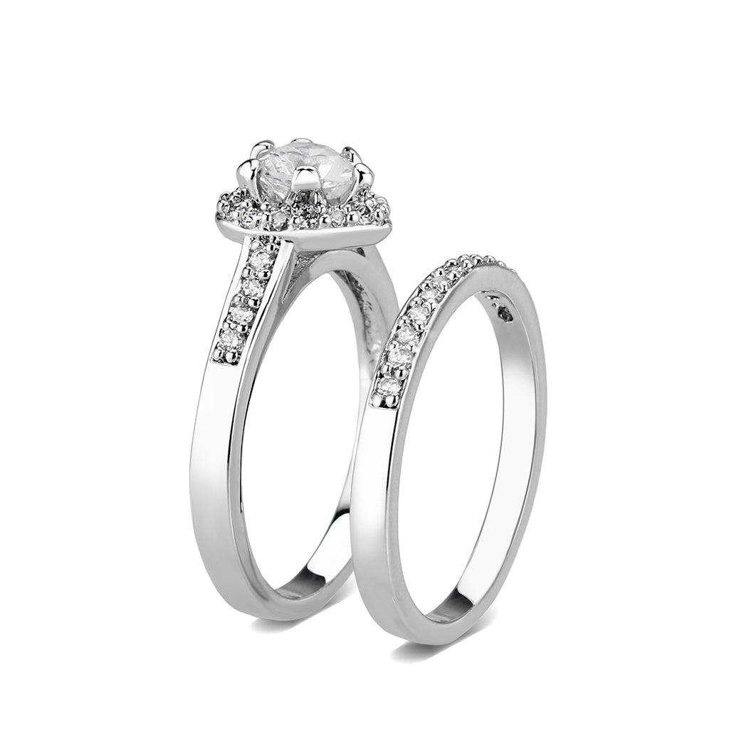 LO5W095- Rhodium  Plated Brass Ring with CZ In Clear-3