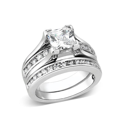 LO5W096- Rhodium Plated Brass Ring with CZ In Clear-0