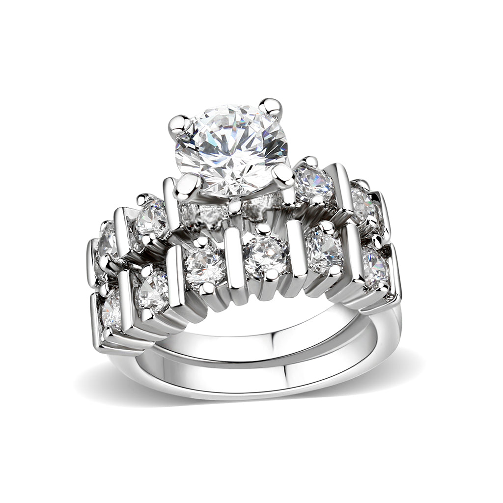 LO5W098- Rhodium Plated Brass Ring with CZ In Clear-0