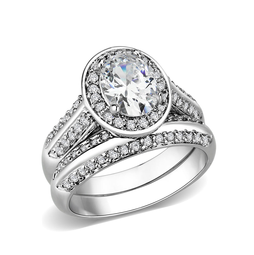 LO5W099- Rhodium Plated Brass Ring with CZ In Clear-0