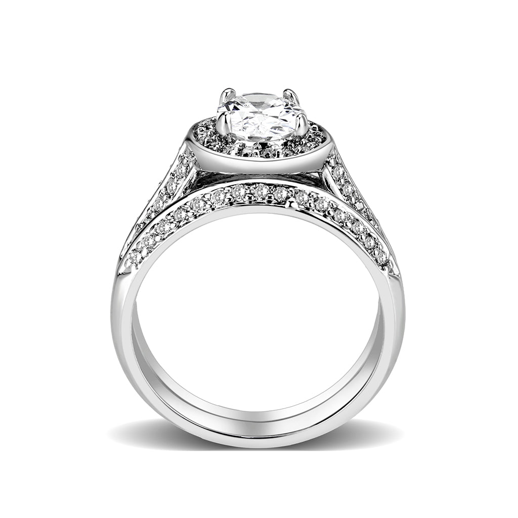 LO5W099- Rhodium Plated Brass Ring with CZ In Clear-2