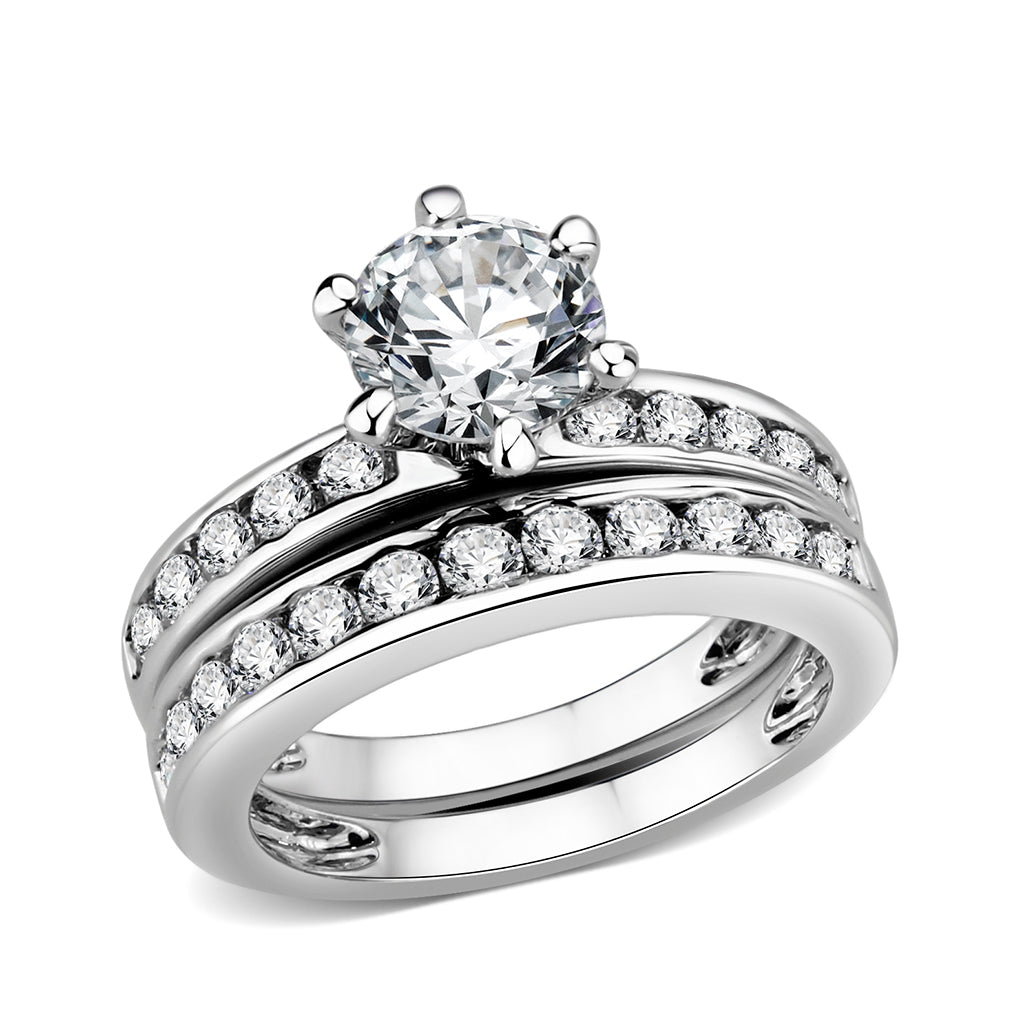 LO5W100- Rhodium Plated Brass Ring with CZ In Clear-0