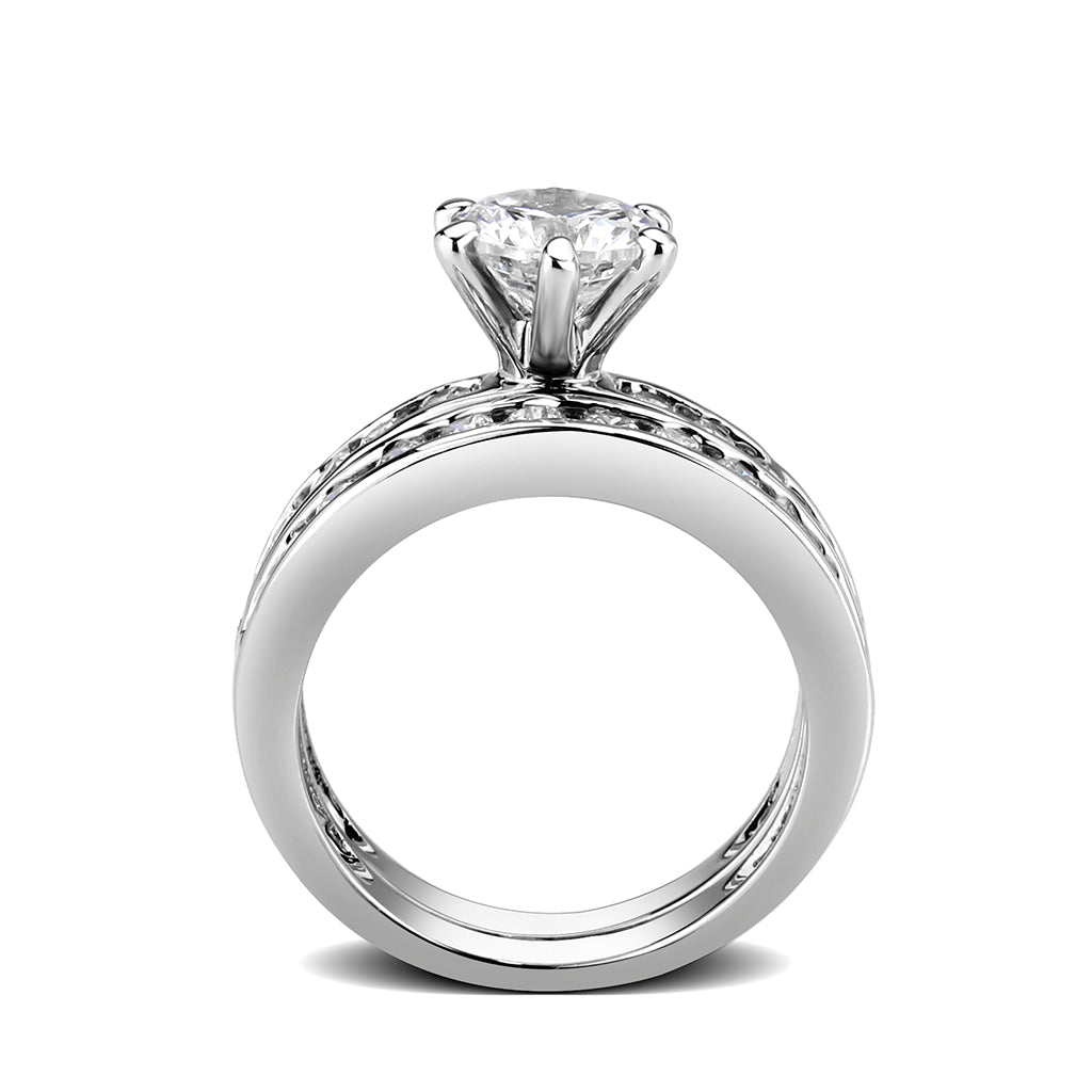 LO5W100- Rhodium Plated Brass Ring with CZ In Clear-2