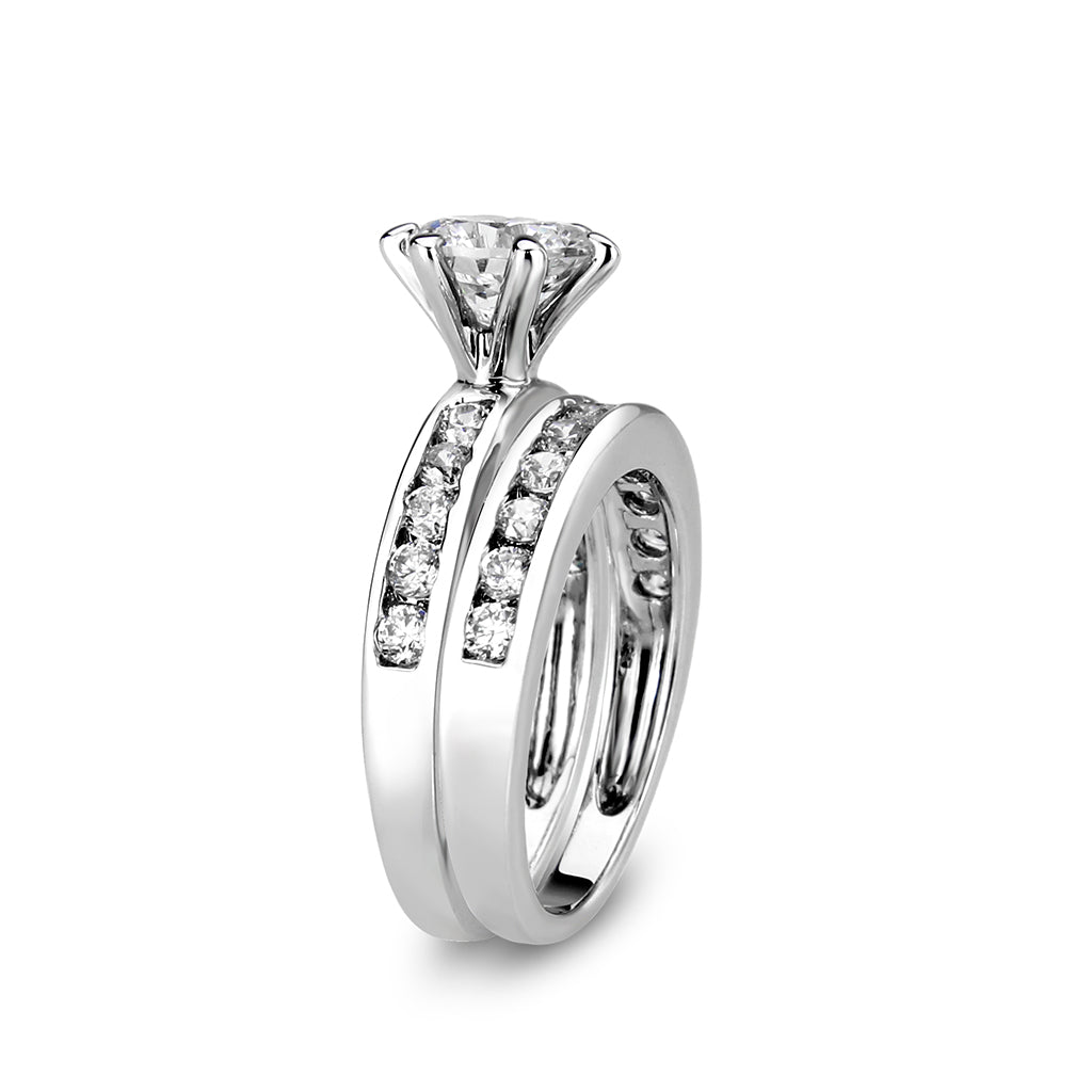 LO5W100- Rhodium Plated Brass Ring with CZ In Clear-4