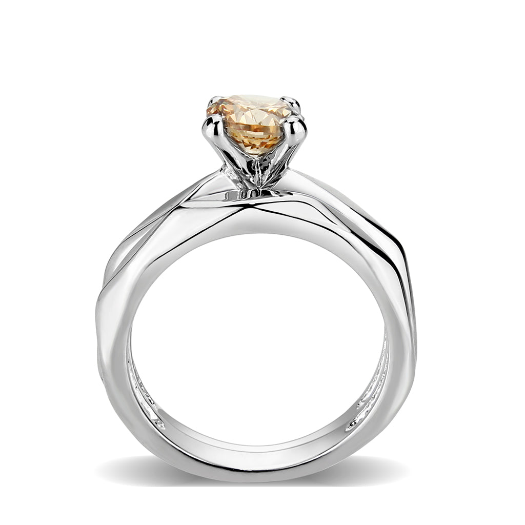 LO5W102- Rhodium Brass Ring with CZ In Champagne Color-2
