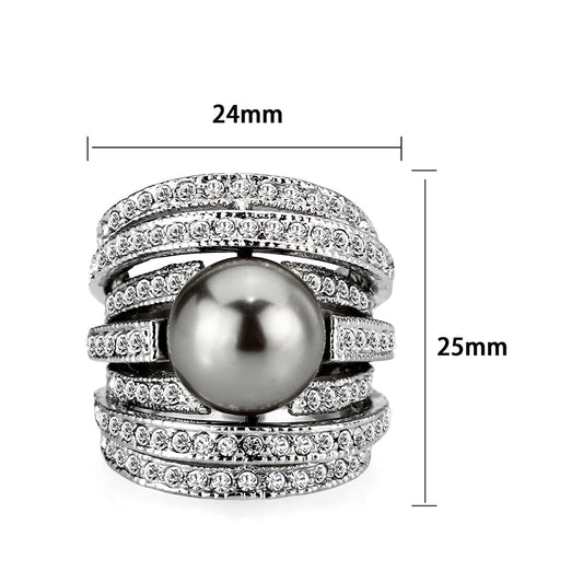 LO5W104- Rhodium Plated Brass Ring with Pearl In Black-1