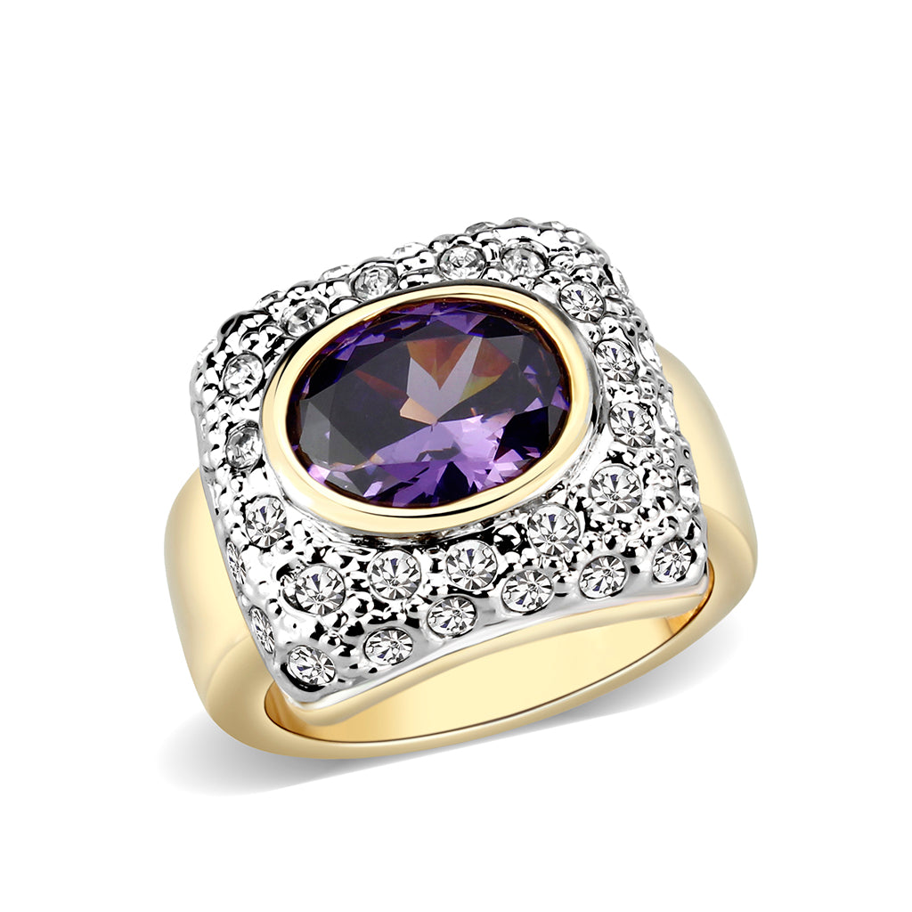 LO5W105- Gold Plated Brass Ring with CZ In Amethyst-0