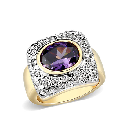 LO5W105- Gold Plated Brass Ring with CZ In Amethyst-0