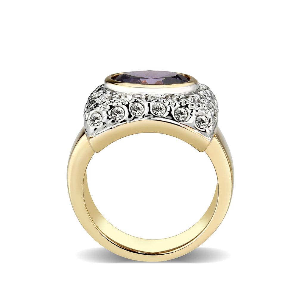 LO5W105- Gold Plated Brass Ring with CZ In Amethyst-2