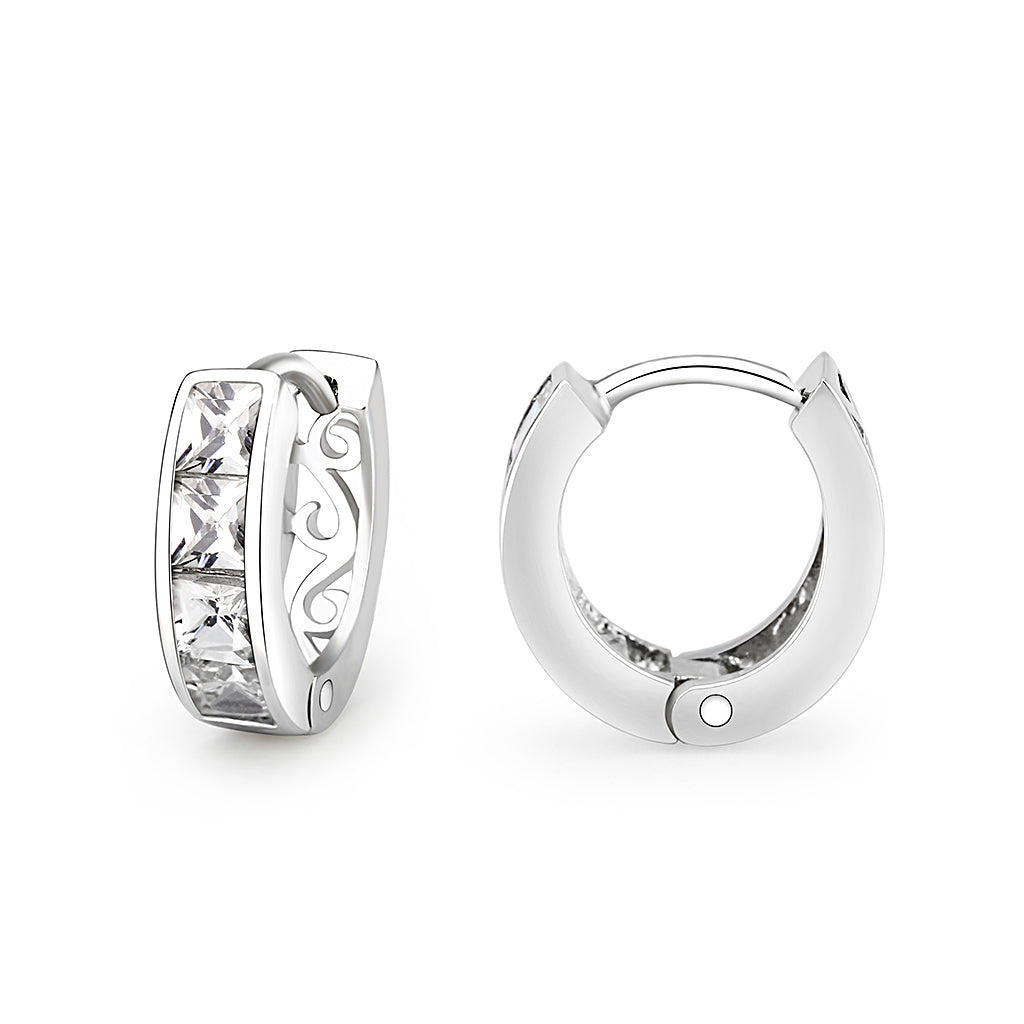 LO5S107 - Sterling Silver Earrings with AAA Grade CZ  in Clear-1