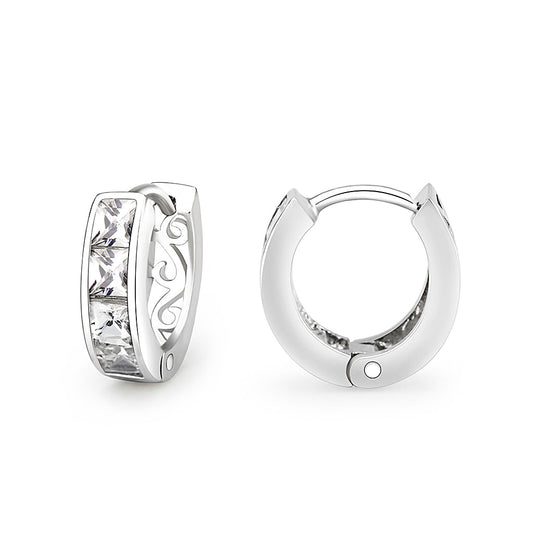 LO5S107 - Sterling Silver Earrings with AAA Grade CZ  in Clear-1